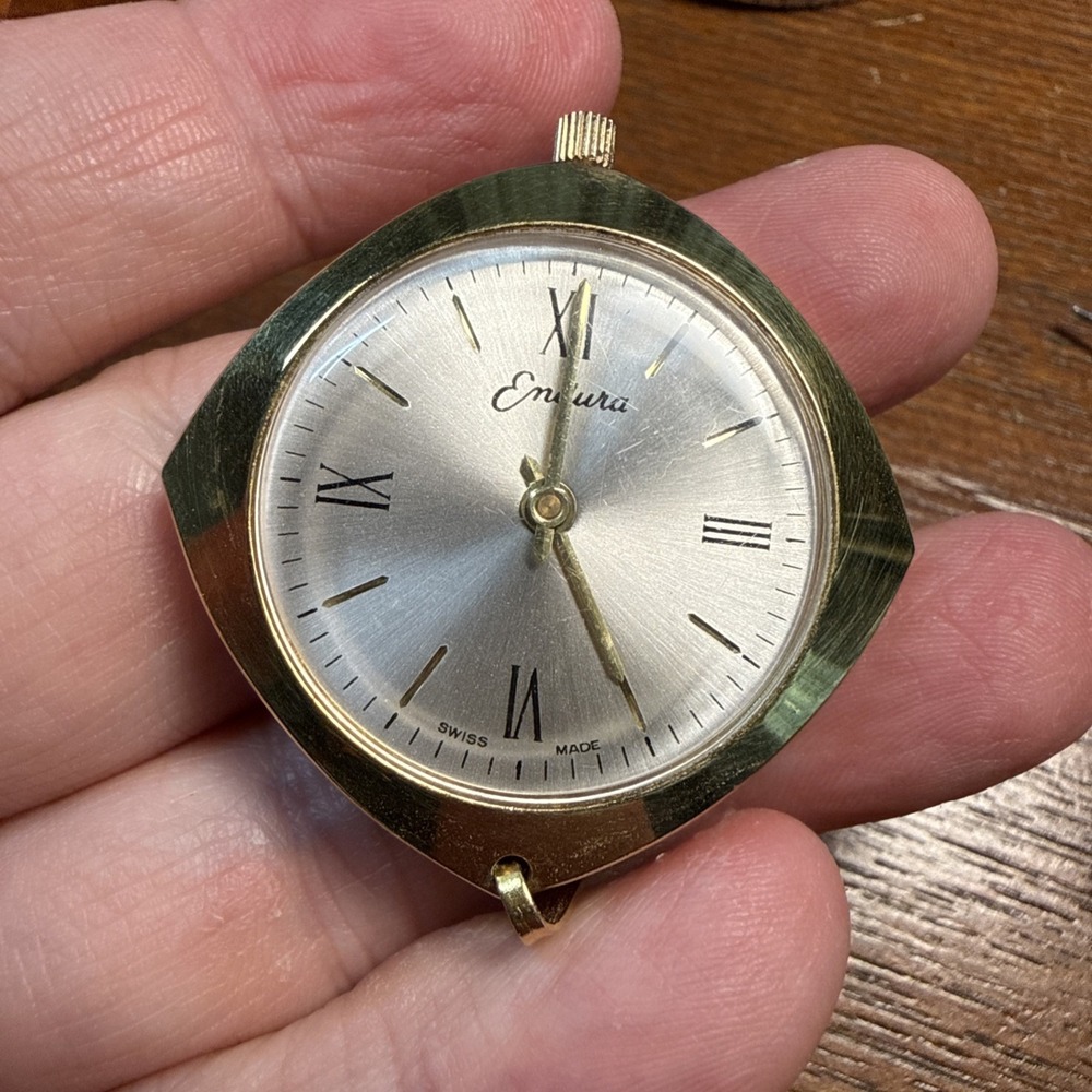 Vintage Endura Swiss Manual Wind Pendant Lovely Design, Goldtone - Runs